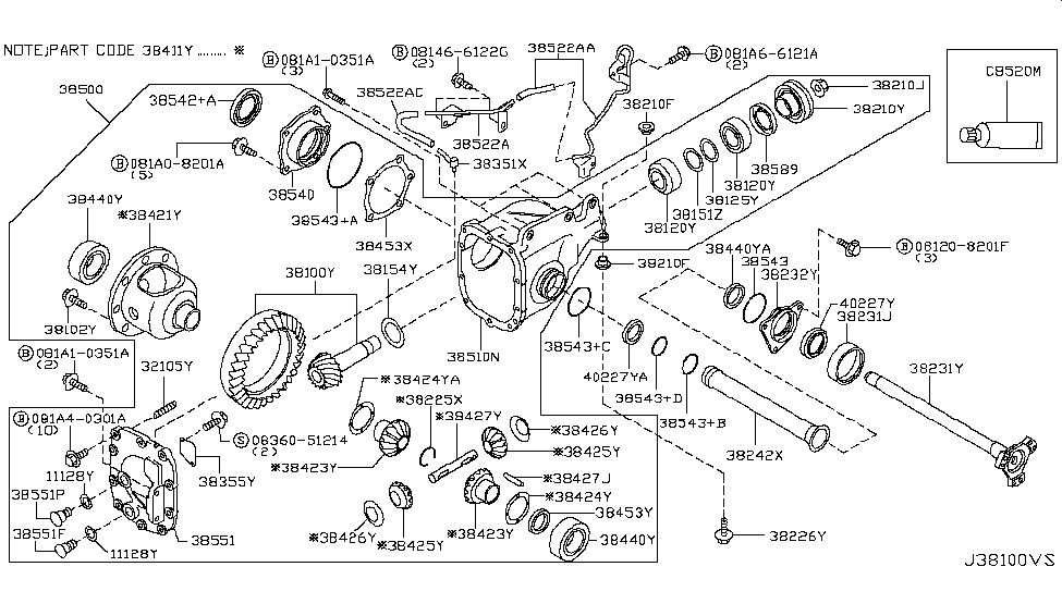 Infiniti 38242-1CA0B Pipe-Axle,Front