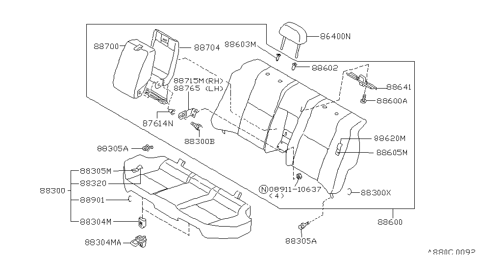 Infiniti 88600-51U22 Back Assy-Rear Seat