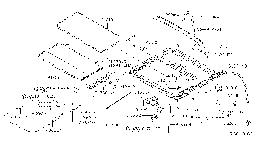 Infiniti 91250-40U13 Shade Assy-Sunroof