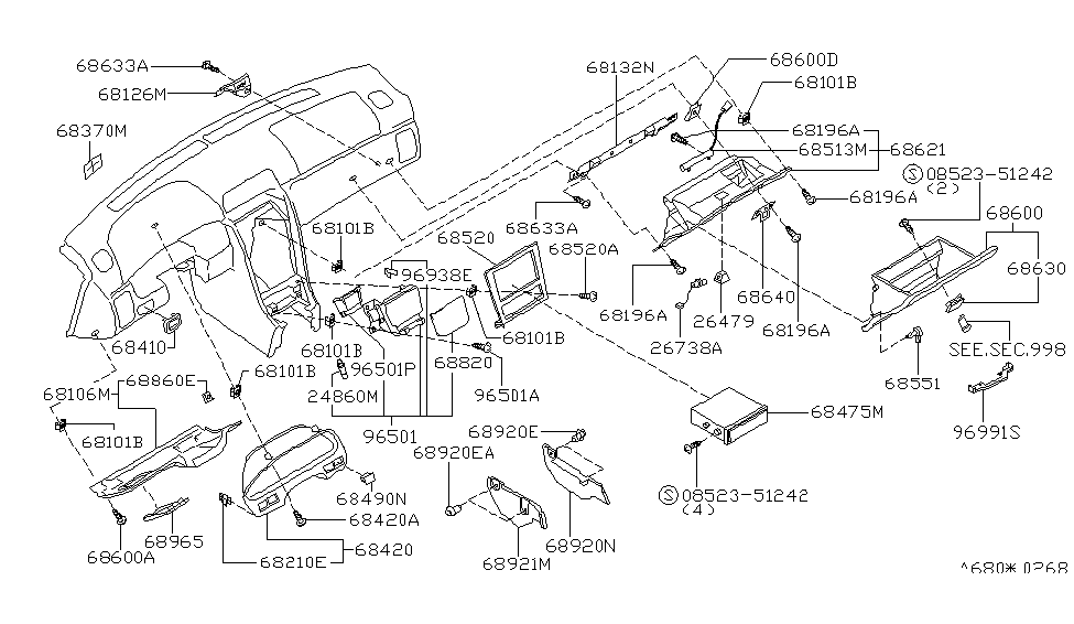 Infiniti 68126-40U00 Reinforce-Instrument Side,Lower