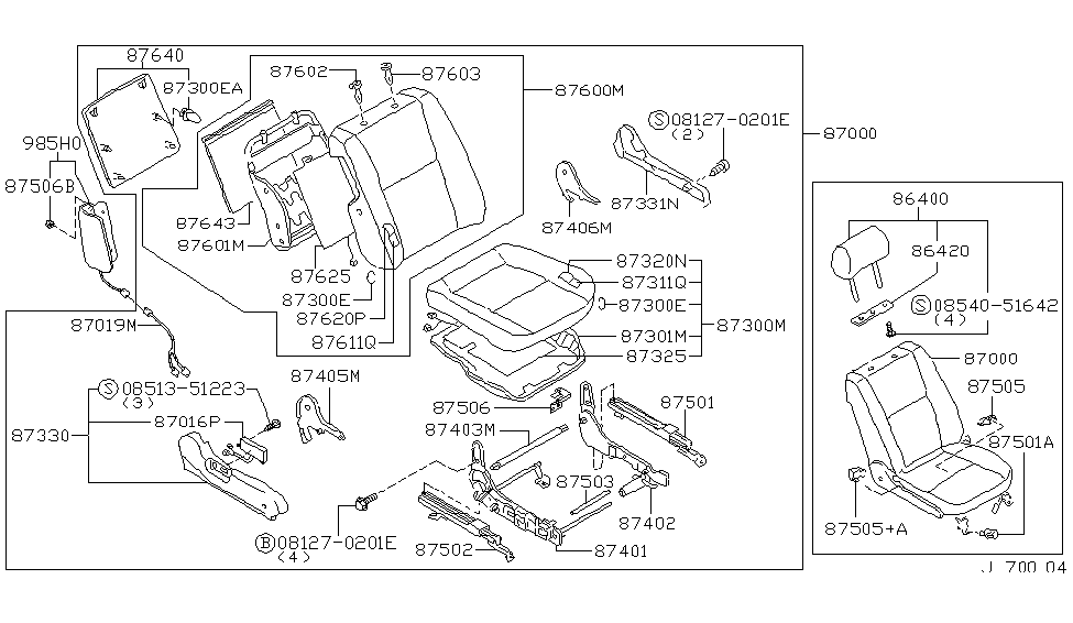 Infiniti 87331-49U13 Finisher-Cushion,Front Seat Inner RH