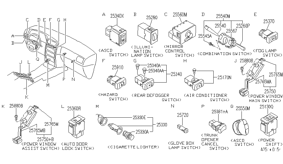 Infiniti 25130-78J00 Switch-Power Shift