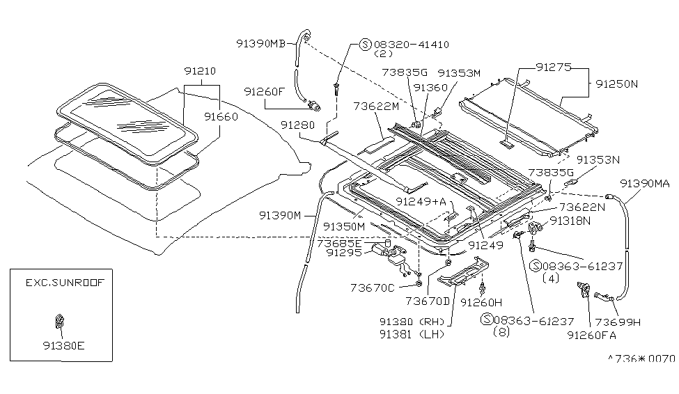 Infiniti 91250-62J10 Shade Assy-Sunroof