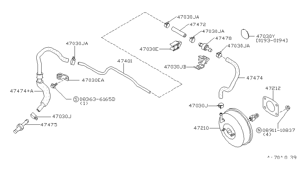 Infiniti 47472-62J00 Hose-Vacuum