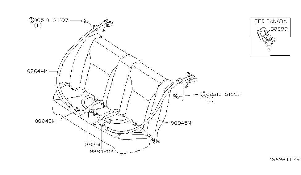 Infiniti 88850-62J12 Belt Set-Rear Seat,Center