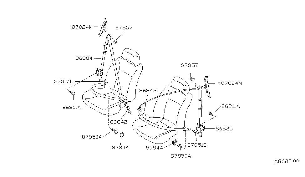 Infiniti 86842-78J01 Belt Assembly-Front Seat Buckle,RH