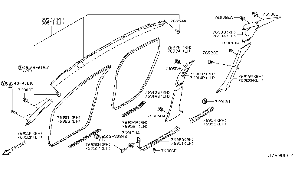 Infiniti 76913-EG010 Garnish-Center Pillar,Upper RH