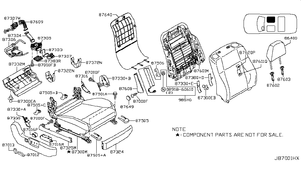 Infiniti 87640-EH00B Board Assy-Front Seat Back