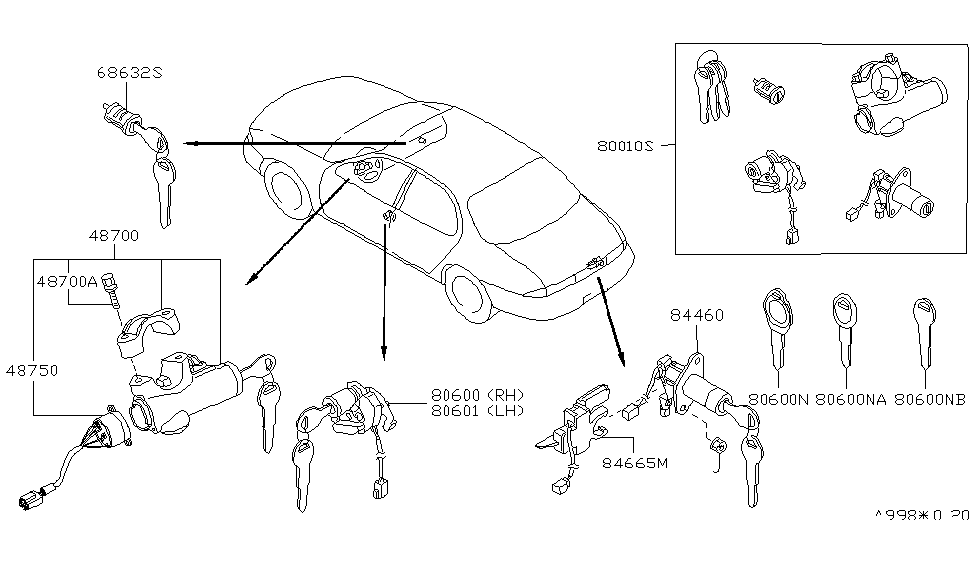 Infiniti 68632-10Y26 Cylinder Set Glove Box Lid_Lock