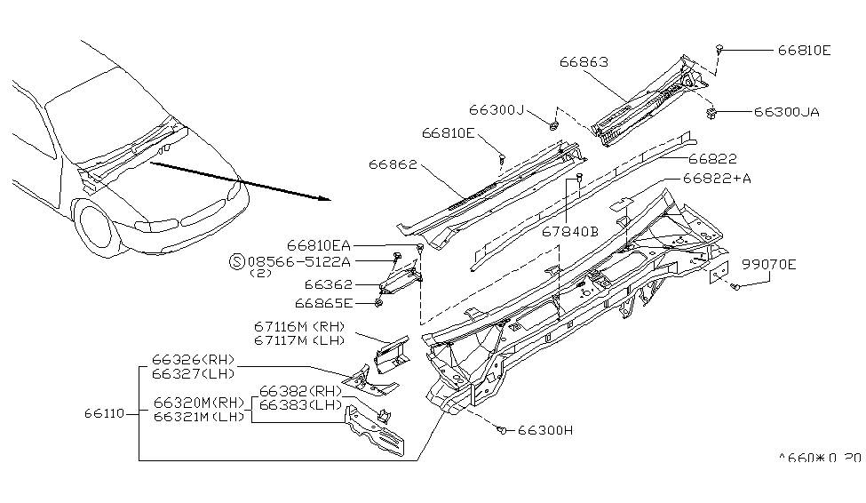 Infiniti 66362-10Y00 Reinforce-COWL Top,R