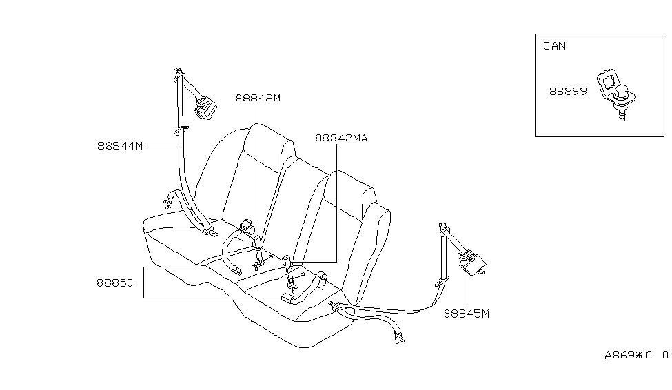 Infiniti 88850-10Y01 Belt Set-Rear Seat,Center