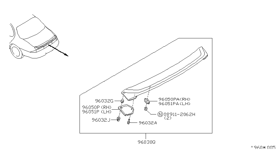 Infiniti 96051-10Y00 Spacer-Rear Air Spoiler,LH