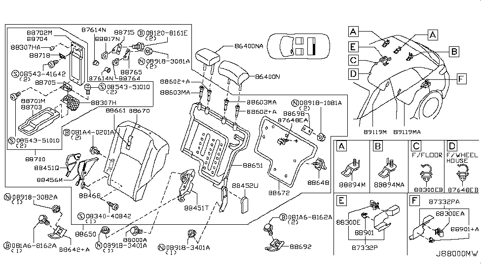 Infiniti 88765-CG000 Bracket Assy-Rear Seat Armrest,LH