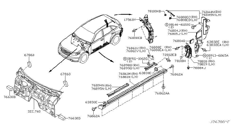 Infiniti 76850-CL70A Mudguard-Sill Center,RH