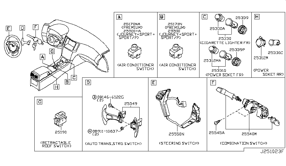 Infiniti 25549-JK00B Switch Assembly-Auto Trans,Steering