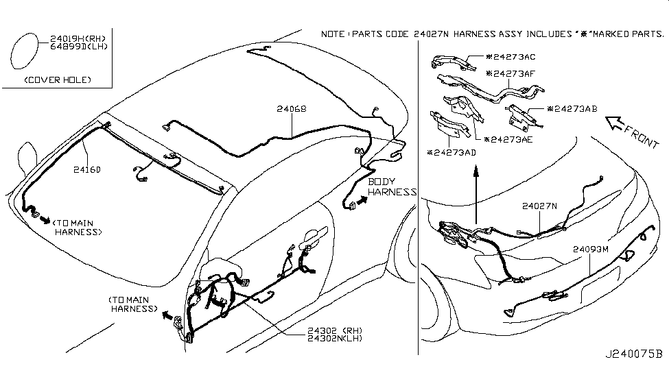 Infiniti 24068-JJ50A Harness-Roof