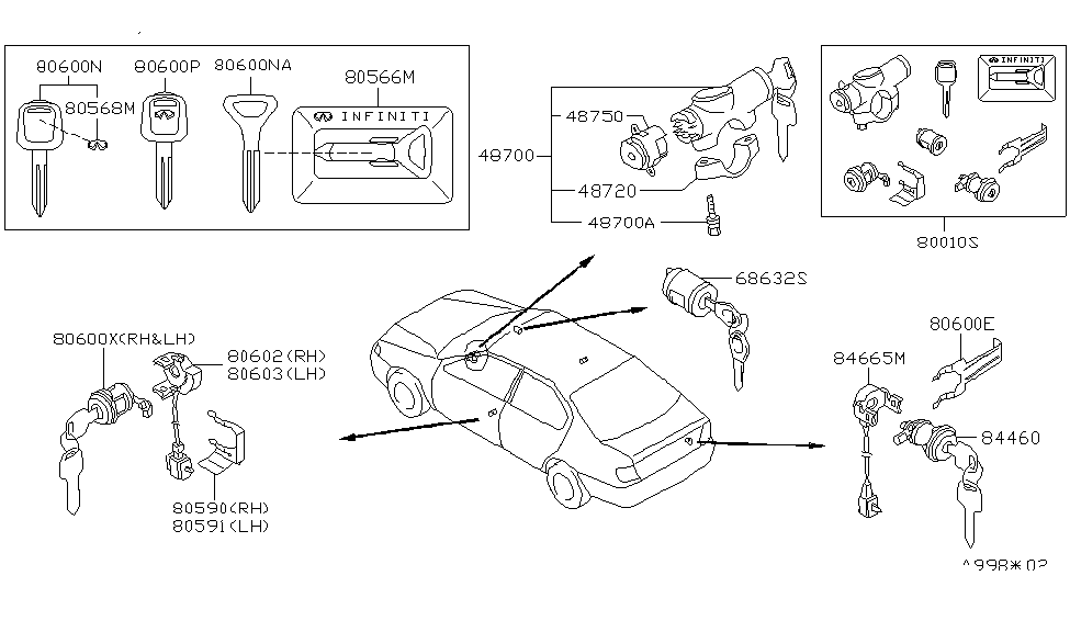 Infiniti 80602-7J100 Switch Assy-Door Lock,RH