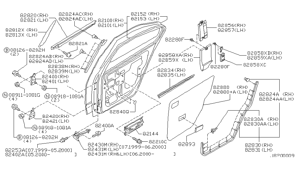 Infiniti 82835-3J110 Weatherstrip-Rear Door Inside,LH