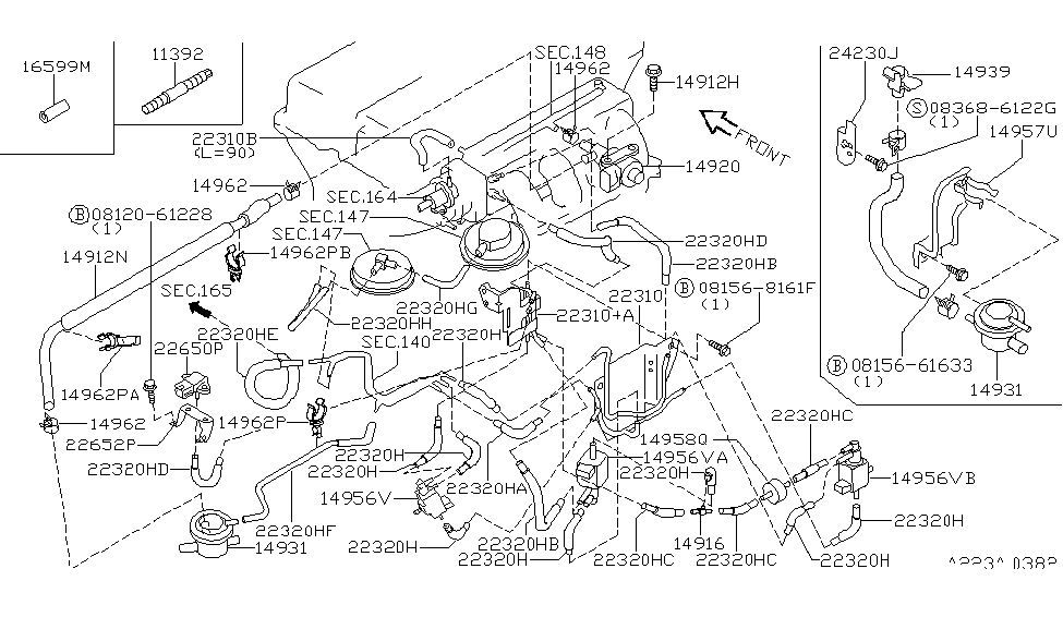 Infiniti 22320-7J101 Hose-Vacuum Control,B