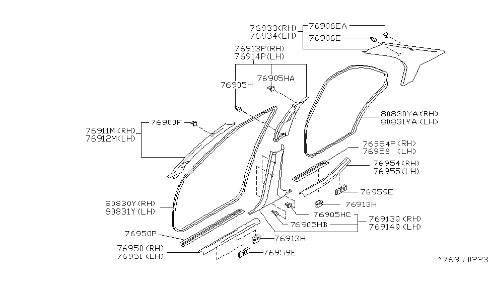 Infiniti 76923-6J000 Weatherstrip-Body Side,RH