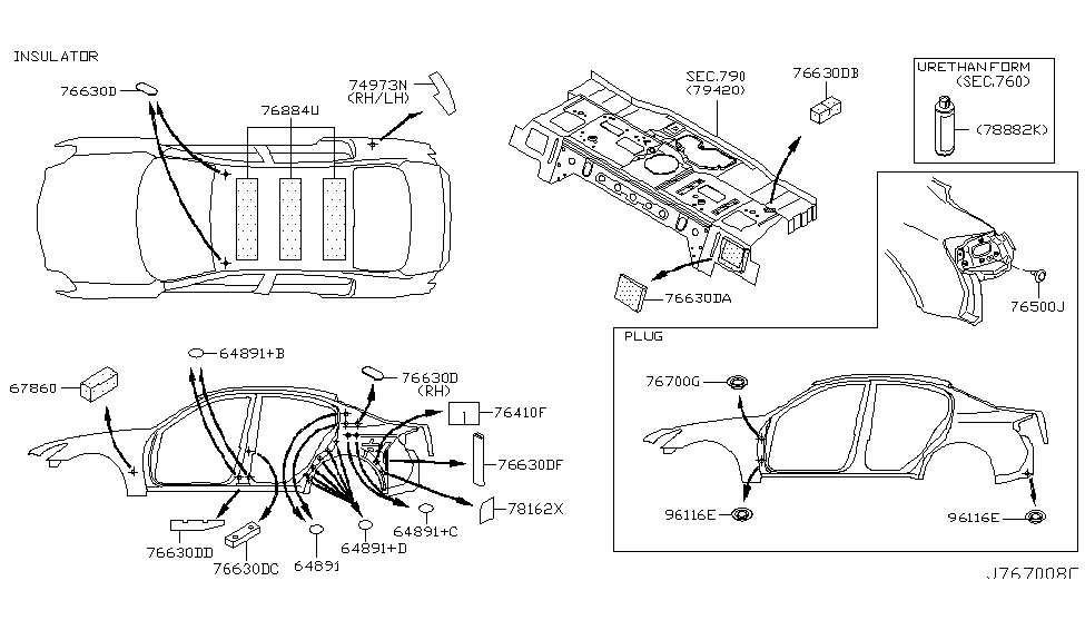 Infiniti 76884-1P160 INSULATOR-Rear Pillar,Inner