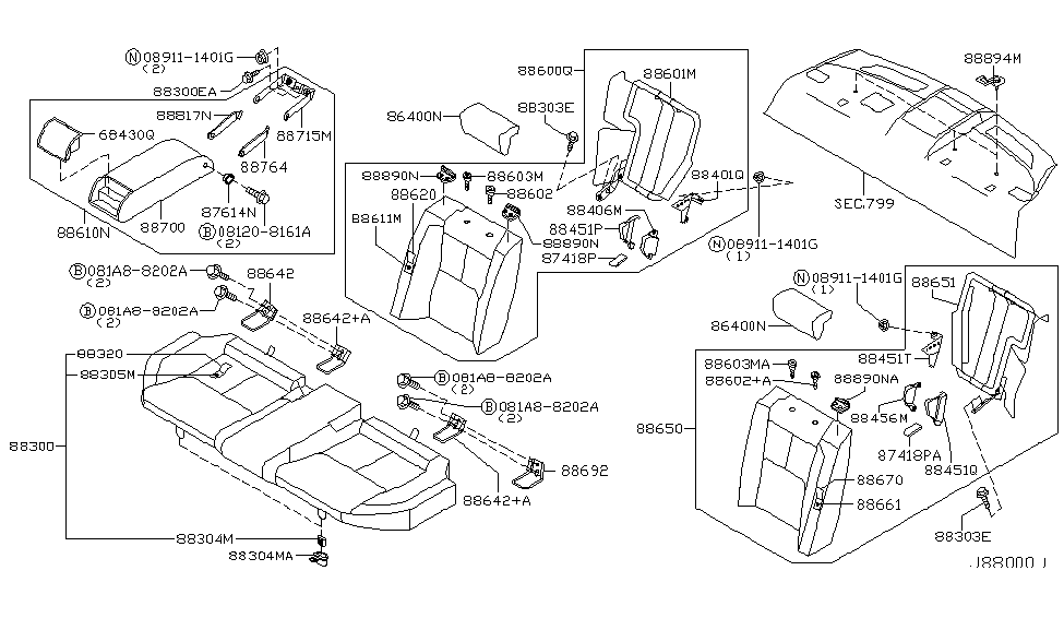 Infiniti 88600-AM000 Back Assy-Rear Seat,RH