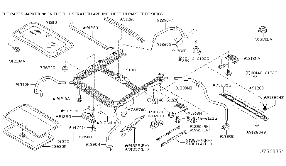 Infiniti 91306-AM812 Rail COMPL-SUNROOF