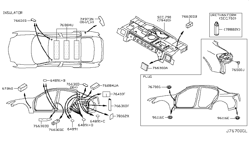 Infiniti 80160-AA000 INSULATOR-Rear Pillar,Inner