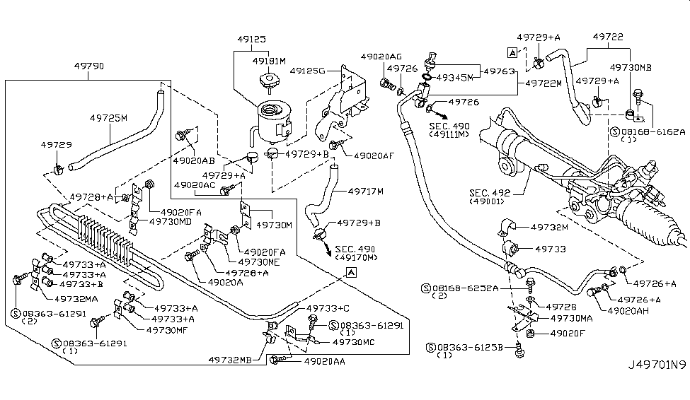 Infiniti 49732-15U01 Bracket Power Steering Tube