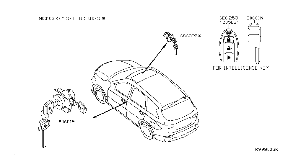 Infiniti 99810-9NR0A Key Set-Cylinder Lock