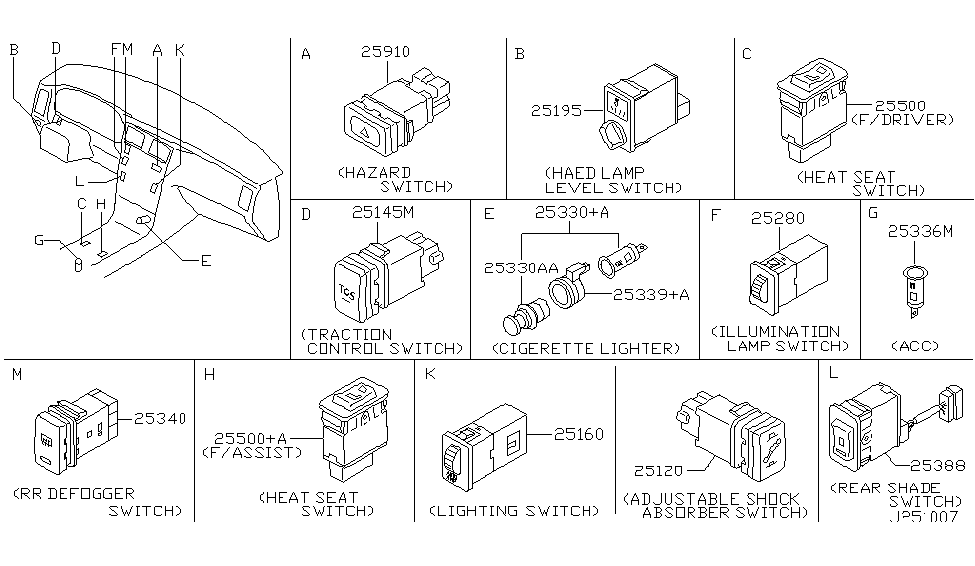 Infiniti 25160-6P100 Switch Assy-Lighting