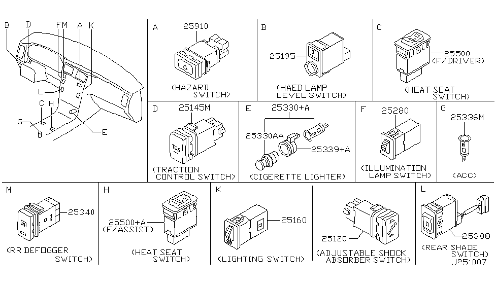 Infiniti 25388-3H300 Switch Assembly Shade, Rear