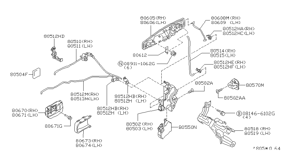 Infiniti 80507-6P000 Rod-Front Door Inside Handle,LH