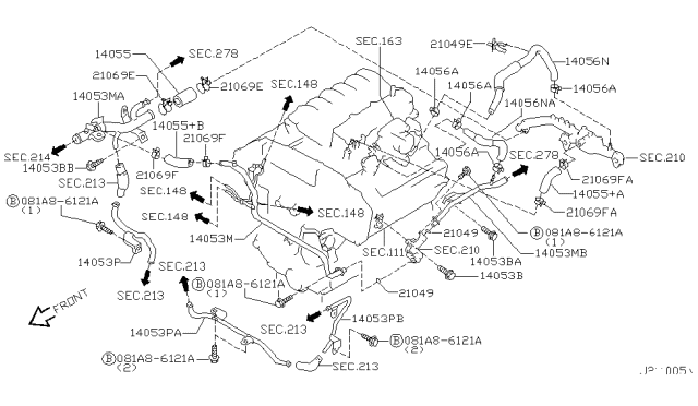 2002 Infiniti QX4 Water Hose & Piping Diagram 1