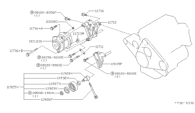 1999 Infiniti QX4 Collar-Idler Pulley Diagram for 11949-0W000