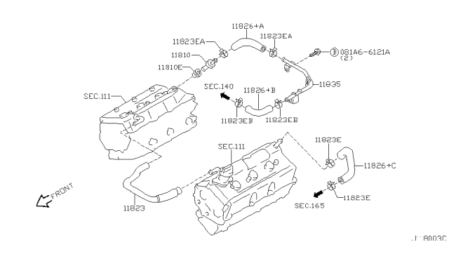 2000 Infiniti QX4 Blow By Gas Hose Diagram for 11826-4W002