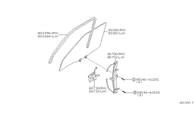 2002 Infiniti QX4 Motor Assy-Regulator,LH Diagram for 80731-0W311