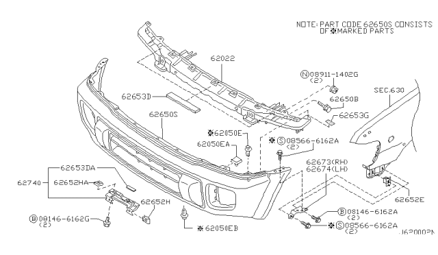 2000 Infiniti QX4 Spacer-Front Bumper Side Diagram for 62094-3W700