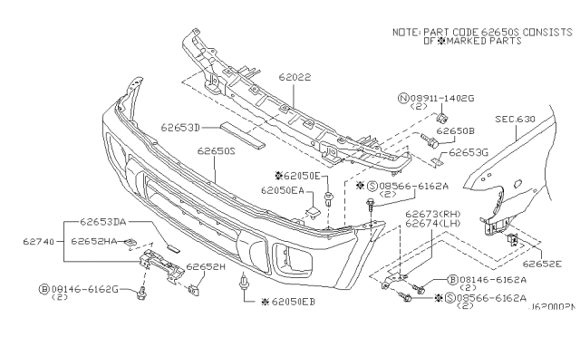 2001 Infiniti QX4 Front Bumper Diagram 2