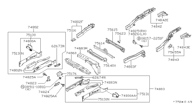 2000 Infiniti QX4 Bolt Diagram for 01121-07151