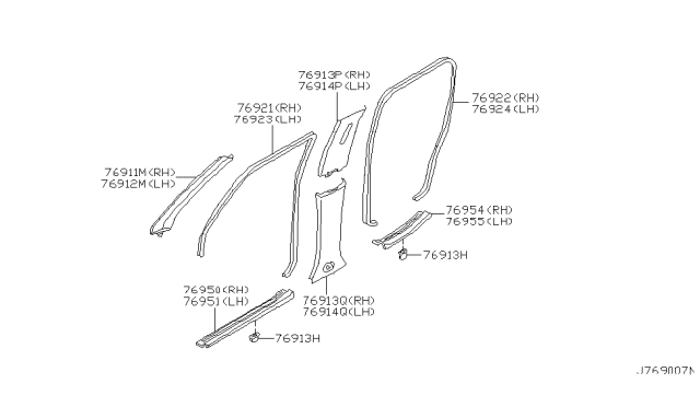 2002 Infiniti QX4 WELT Body Sid L Diagram for 76924-4W710