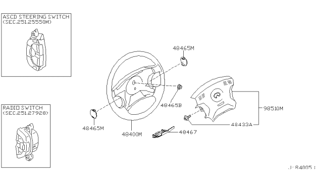 2003 Infiniti QX4 Air Bag Module Assembly, Driver Diagram for K851M-5W611