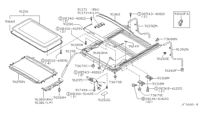 1998 Infiniti QX4 Trim-Sunroof Side,RH Diagram for 91380-4P010