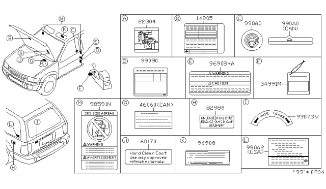 1998 Infiniti QX4 Label-Emission Control Information Diagram for 14805-1W610