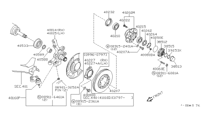 1998 Infiniti QX4 Bolt-Wheel Hub Diagram for 40222-22001