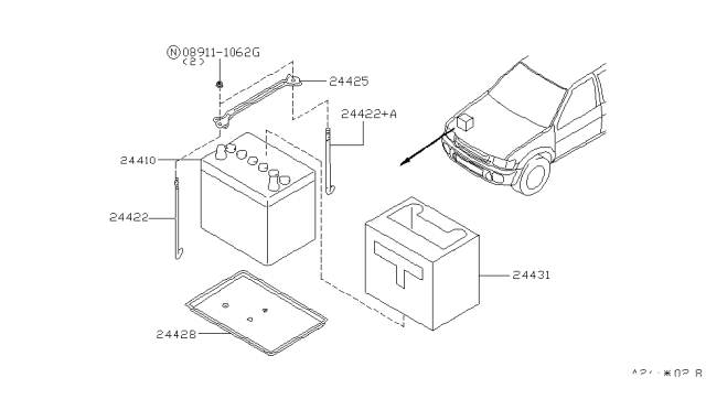 2000 Infiniti QX4 Battery & Battery Mounting Diagram 1