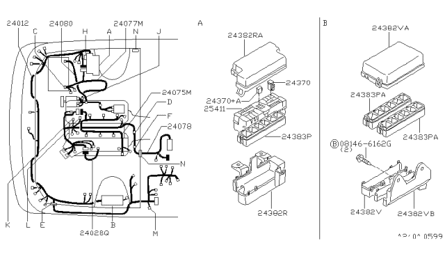 1997 Infiniti QX4 Harness Assy-Engine Room Diagram for 24012-1W315