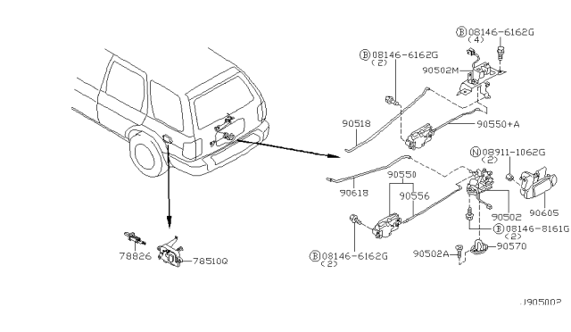 2002 Infiniti QX4 Back Door Lock & Handle Diagram 2