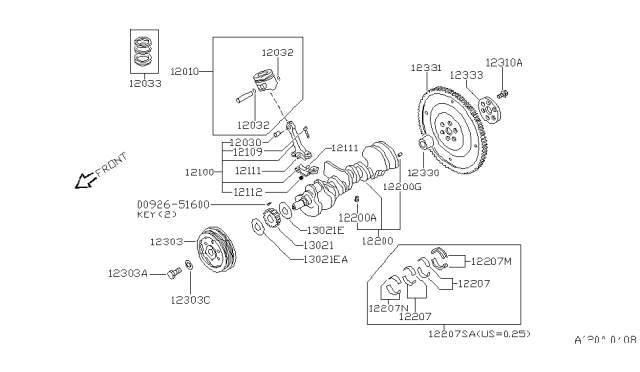 2000 Infiniti QX4 Bearing-Crankshaft Diagram for 12207-31U02