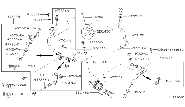 2001 Infiniti QX4 Power Steering Hose & Tube Assembly Diagram for 49721-4W000